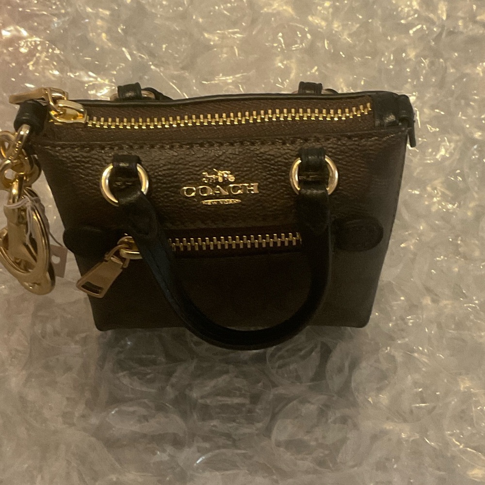Coach Black and Brown Mini Bag with Gold Accents Bag charm NWTS - Picture 11 of 11